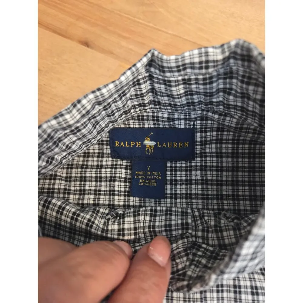 Ralph Lauren Boys Size 7 Blue White Check Button Down Shirt Excellent condition.